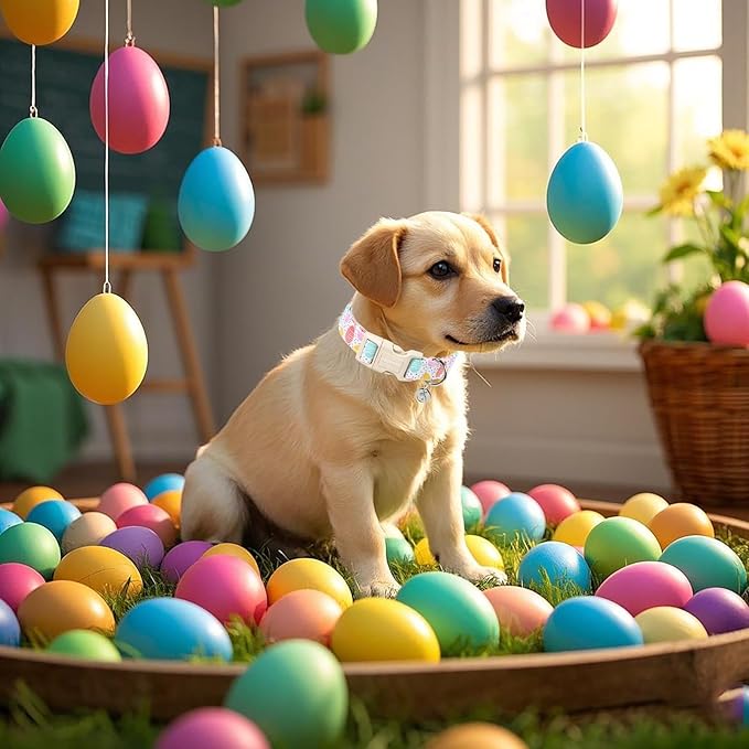 DOGWONG Easter Dog Collar, Colorful Egg Dog Collar Soft Durable Adjustable Costume Cute Easter Puppy Collar for Small Medium Large Dog