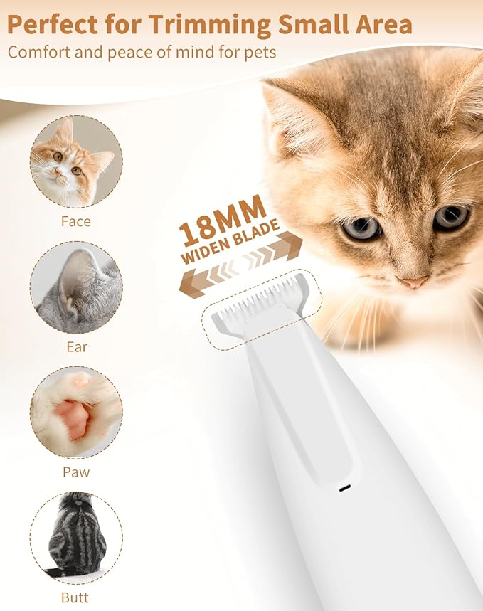 Dog Paw Trimmer with Led Light, 18mm-Blade Electric Dog Clippers for Groomming, Led Display Rechargeable Hair Shaver for Paws, Ears, Face, Rump and Eyes