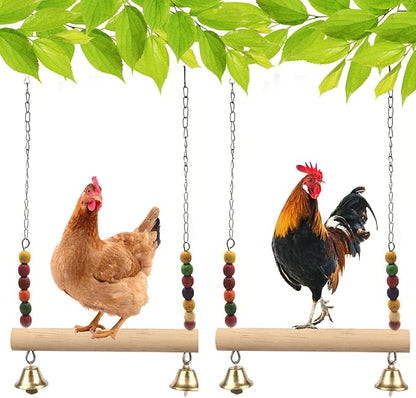 Chicken Bird Swing,Chicken Perch,Natural Wooden Swing Toys,Wood Stand for Chick,Safe and Relief of Stress,Chicken Coop Accessories,Coop Swing for Chicken Bird,Parrot,Hens (B)