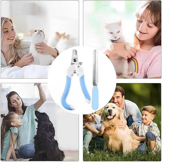 Zoocozy Pet Nail Clippers and File Set - Professional Dog &Cat Nail Trimmer with Safety Guard, for Small Pets Puppies, Kittens, Rabbits with Nail File for Daily Grooming (Blue)