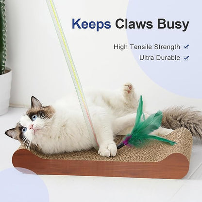 SONGWAY Cat Rainbow Wand Toy - Rainbow Cat Feather Toys with Bells, Colorful Mesh Teaser Wand with Feather Tail, Interactive Toys for Indoor Cats Kittens, Dark Color