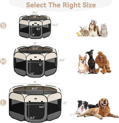 A4Pet Portable Dog Playpen, Pop Up Dog Playpen Indoor/Outdoor, Pet Playpen for Cats, Dogs - Removable Zipper & Collapsible Travel Bowl