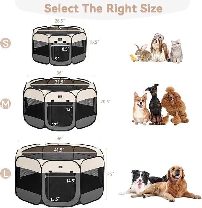 A4Pet Portable Dog Playpen, Pop Up Dog Playpen Indoor/Outdoor, Pet Playpen for Cats, Puppies - Removable Zipper & Collapsible Travel Bowl