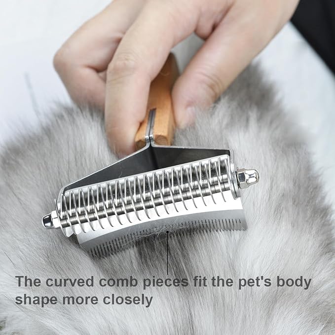 2 in 1 Dogs Cats Detangler Brush,Dematting Comb & Undercoat Rake for Dogs,Efficiently Detangling Shedding Loose Hair & Matted Fur, All Long Haired Pet
