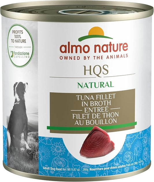 almo nature HQS Natural Tuna Fillet Entree in broth, Gluten Free, Additive Free, Adult Dog Canned Wet Food, Shredded 12 x 280g/9.87 oz