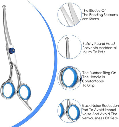 Dogs Scissors Curved Dog Grooming Scissors Round Tips Pet Grooming Shears Professional Dogs Cats Pets Groomings Shears 6.8 inches for Dog Cat on Face Paw Hair Trimming
