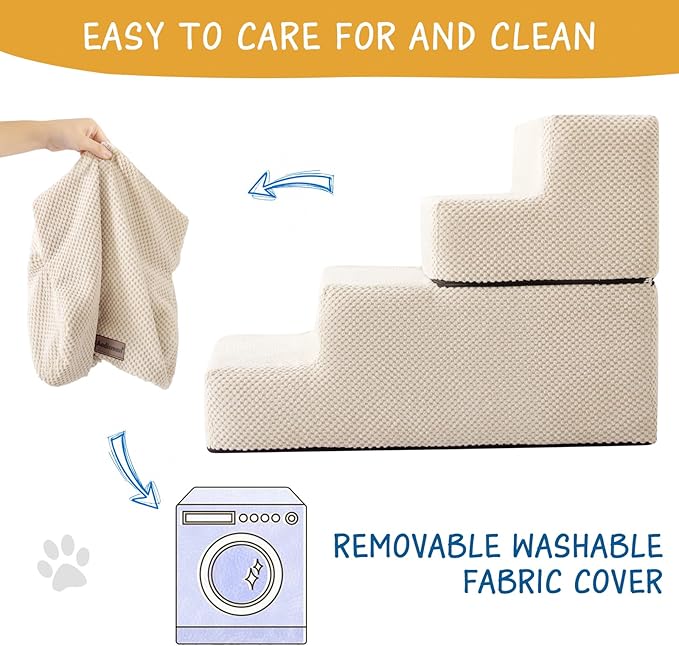 Dog Stairs for Small Dog, 4-Step Dog Steps for High Beds and Couch, Non-Slip Pet Stairs for Small Dogs and Cats,Dog Bed Stairs, Beige, 3/4/5 Steps