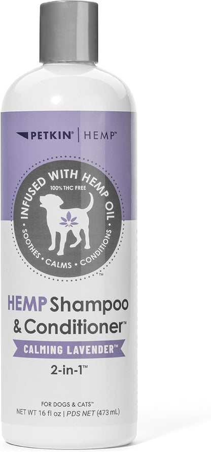 Petkin Hemp Shampoo & Conditioner for Dogs and Cats  with Hemp Oil & Calming Lavender Extract, 16 fl oz  Soothes, Calms & Conditions, Keeps Pet Smelling Great  for Home and Travel