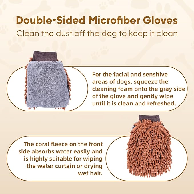 Waterless Dog Shampoo No Rinse Foam, Dog Dry Shampoo, with Pet Fur Care Oil, Pet Sensitive Glove & Stainless Steel Pets Grooming Comb, Clean Quickly, Soothe & Moisturize