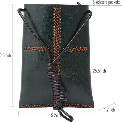Dog Grooming Scissors Storage Bag: Hand-stitched, Show-quality Head Layer Calf Leather, Holds 5 Pairs of Dog Grooming Scissors Green