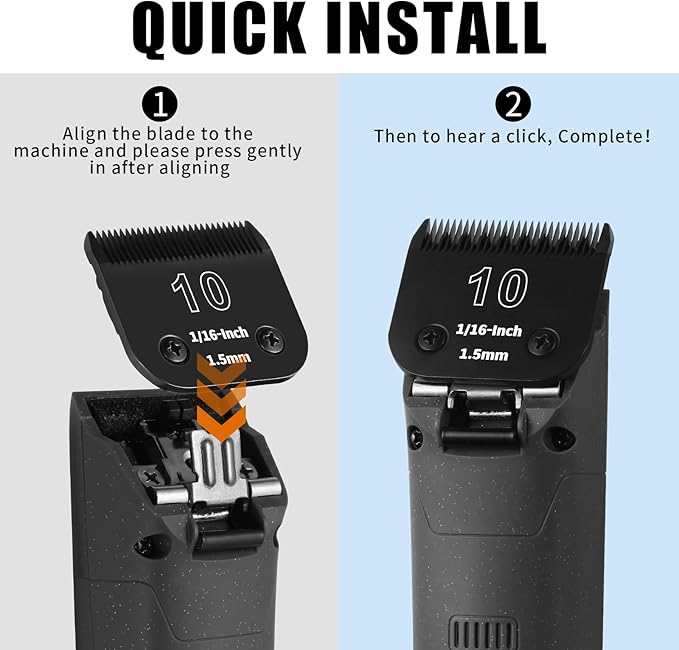 6 Packs Detachable Dog Grooming Steel Blades with Blade case Holder,Compatible with Andis,Oster A5,Wahl KM-10 Series,Cutting Length 1/100" to 1/2"(10+40+7FC+5FC+4FC+3-3/4FC-black)