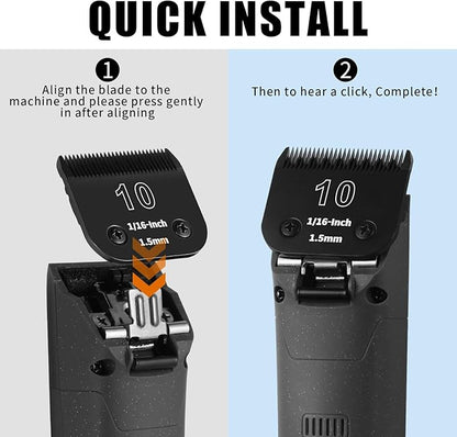 7 Pack Detachable Dog Grooming Steel Blades with Blade case Holder,Compatible with Andis,Oster A5,Wahl KM-10 Series,Cutting Length 1/100" to 1/2"(10+30+40+7FC+5FC+4FC+3-3/4FC-black)