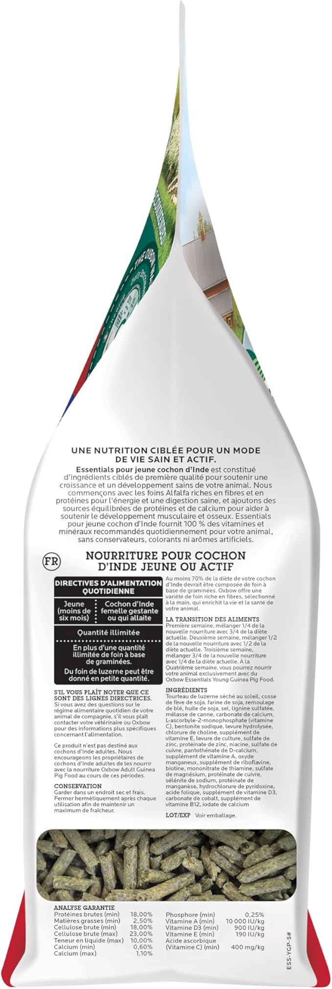 Oxbow Essentials Guinea Pig Food, Young Guinea Pig, Made Alfalfa Hay, Pet Food Pellets with Vitamin C, Small Animal Pet Products, Made in USA, High Fiber, 5 lb. Bag