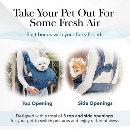 ibiyaya - Dog Sling Carrier for Dogs and Cats - Hug Pack Adjustable Pet Carrier for Dog Anxiety Relief - Light, Breathable, Weight Balancing Design - Travel Friendly Front Facing Pet Carrier - Blue