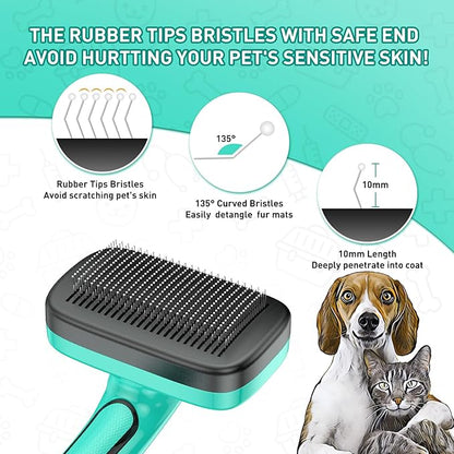 Dog Brush for Shedding Short Long Haired Cats, 4 in 1 Pet Grooming Kit for Small Medium & Large Animals. Removes Loose Fur, Mats, Tangled. Easy Cleaning. Undercoat Rake + Bath Brush Included