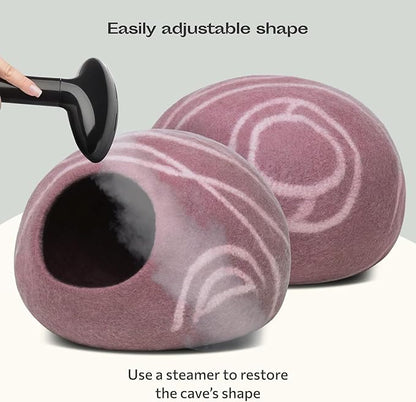 MEOWFIA Cat Cave – Premium Felt Cat Bed for Indoor Cats, Handmade 100% Merino Wool (Gold Rose, Large)