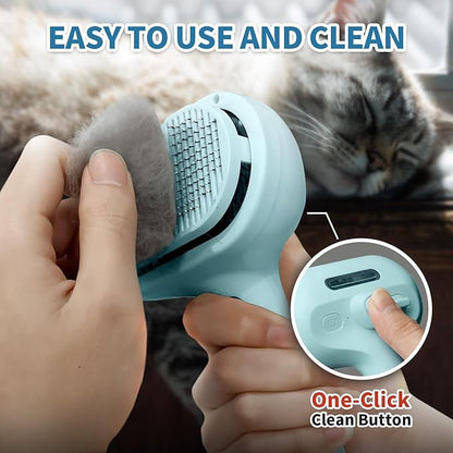 Spray Cat Brush for Shedding, Static & Tangled Hair - Self Cleaning, Long & Short Hair Pets Grooming Brush (Blue)
