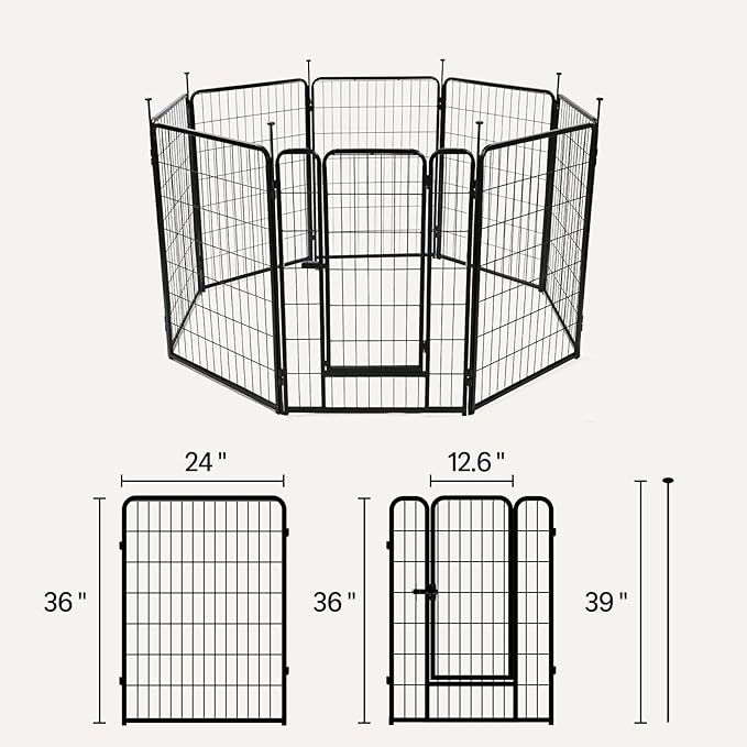 Amazon Basics Dog Playpen, 8 Panels Metal Fence with Door, Foldable for Indoor and Outdoor Use, Suitable for Small to Medium Sized Dogs, 36 Inch Height, Black