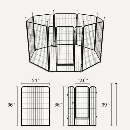 Amazon Basics Dog Playpen, 8 Panels Metal Fence with Door, Foldable for Indoor and Outdoor Use, Suitable for Small to Medium Sized Dogs, 36 Inch Height, Black