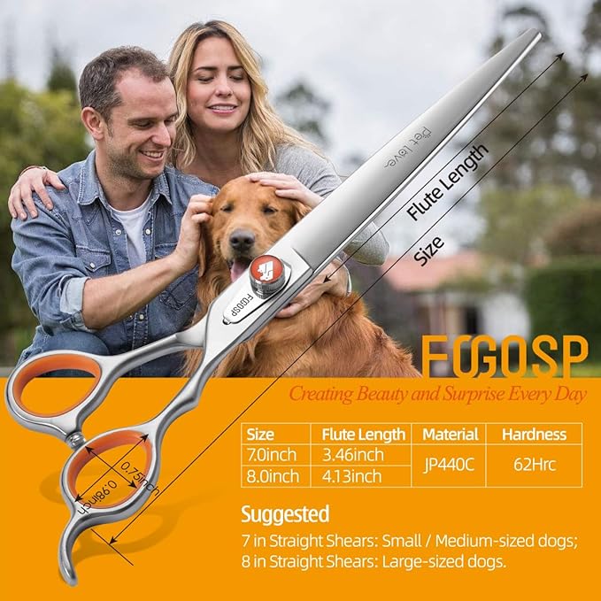 7'' Straight Dog Grooming Scissors Professional Grooming Shears for Dogs Cat Pet Japan 440C Stainless Steel Dog Cutting Scissors for Grooming Right Handed
