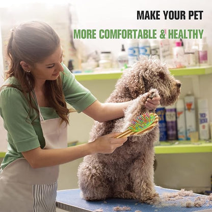 MAXIMILIAN Dog Brush in Mint Green for Dog Grooming and Detangling, Easy to Hold Ergonomic Handle, Soft Plastic Teeth and Bristle Brush, Best Pet Brush for Curly-haired Dogs, Eco Friendly