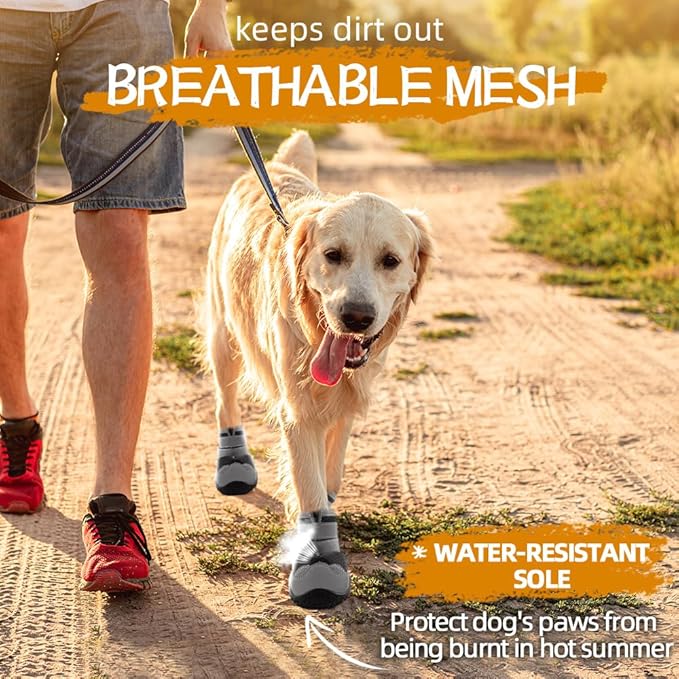 Dog Shoes for Large Dogs, Medium Dog Boots & Paw Protectors for Hardwood Floors, Outdoor Dog Booties for Hot Pavement Winter Snow Hiking, Breathable Dog Shoes with Reflective Strips Size 4