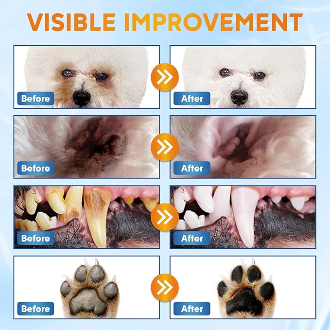 Dog Wipes Cleaning Deodorizing, Dog Grooming Wipes & Dog Paw Cleaner, Pet Cleaning Kit for Teeth, Ears, Eyes, Paw, Body, Dog Ear Rinse, Essential Dog Supplies Set