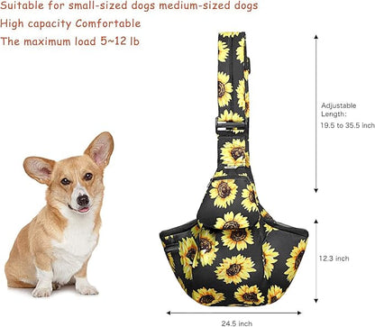 MOSISO Dog Cat Carrier Sling Bag, Small Pet Carrier Sunflower Tote Bag Hands Free Adjustable Padded Strap Breathable Polyester Soft Carrying Travel Shoulder Bag with Front Pocket for Dogs Cats, Black