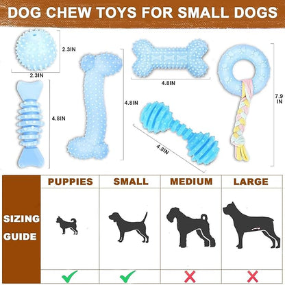 Puppy Toys, 6 Pack Dog Chew Toys for Puppy, Cute Blue Small Dog Toys, Teething Toys for Puppies, Soft Durable Interactive Chew Toy for Small Dogs