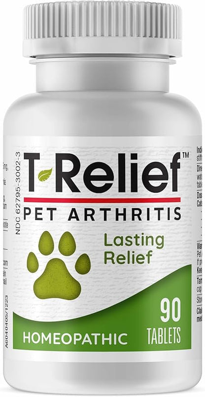 MediNatura T-Relief Pet Arthritis Relief Arnica +12 Powerful Natural Homeopathic Medicines Help Ease Hip & Joint Pain Soreness & Stiffness for Dog & Cat - 90 Tablets