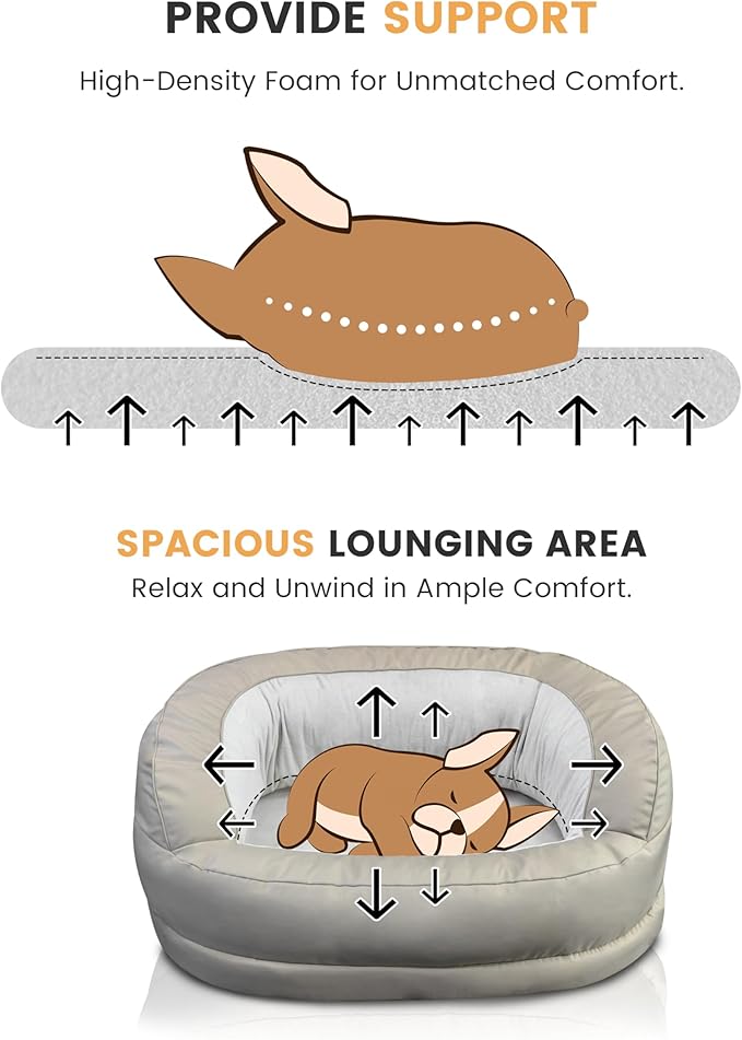 Calming Dog Bed for Large Medium Dogs, XXL 16" Depth High Sides Cuddler Large Dog Couch Bed Oval Anti Anxiety Dog Bed with Head Support - Supportive Foam and Soft Cotton, Beige