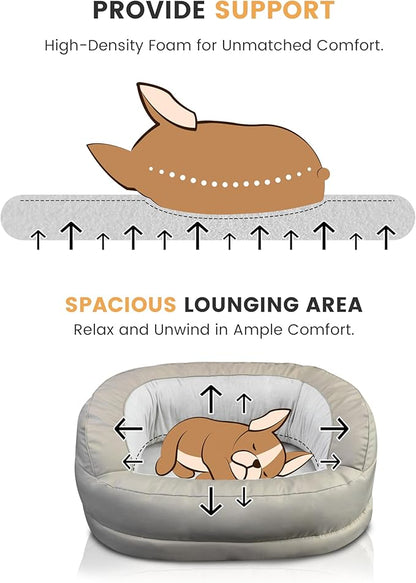 Calming Dog Bed for Large Medium Dogs, XXL 16" Depth High Sides Cuddler Large Dog Couch Bed Oval Anti Anxiety Dog Bed with Head Support - Supportive Foam and Soft Cotton, Beige