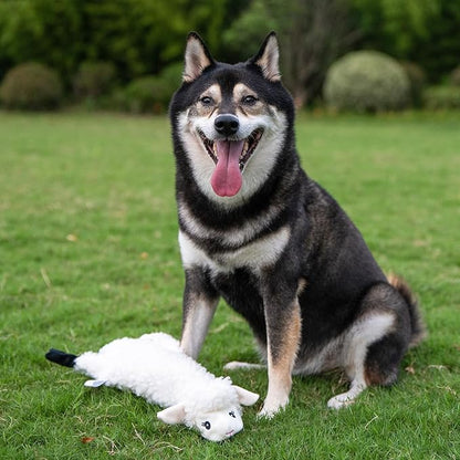 2-in-1 Stuffless Squeaky Dog Toys with Soft, Durable Fabric for Small, Medium, and Large Pets by Best Pet Supplies - No Stuffing for Indoor Play, Sheep, Cow, size L