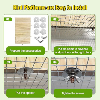 2PCS 13.8x7.9 inches Large Bird Perch Stand Wooden Parakeet Stand Platform Parrot Cage Accessories Rectangle Corner Stand Perch Shelf for Budgie Cockatiel Conure Macaw African Grey Chinchilla