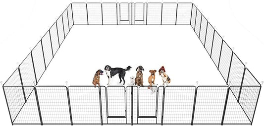 Dog Playpen Outdoor Extra Wide 32 Piece Panels Heavy Duty Dog Fence 50" Height Anti-Rust with Doors Portable for RV Camping Yard, Total 84FT, 561 Sq.ft, Snowy Black