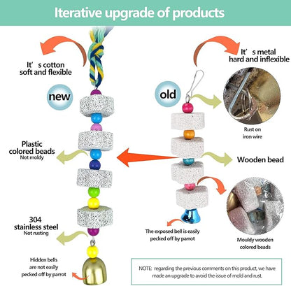 Parrot Chewing Toy with Bell - Bird & Parakeet Beak Grinding Stone - 3 Pack