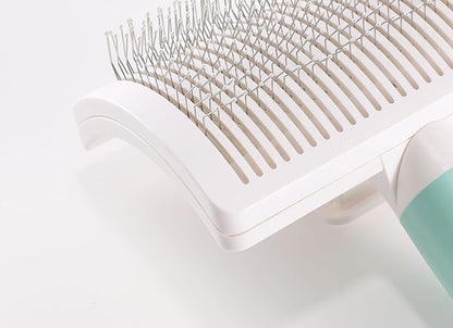 Dog Self-Cleaning Slicker Brush with One Button Fur Removal and Coated Tips Deshedding Brush for Long Hair Dogs and Cats for Shedding Massaging Grooming Green
