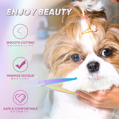 7" Straight Dog Grooming Scissors Rainbow, Grooming Shears with Offset Handle for Medium to Large Dogs, Stainless Steel 440C Shears for Novice and Professional Groomers, Sharp and Safe