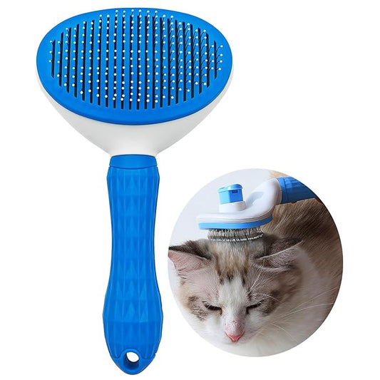 Dog Cat Brush Self Cleaning Slicker with Massage Rounded Particles Removes Loose Hair Tangles,Skin Friendly Washable