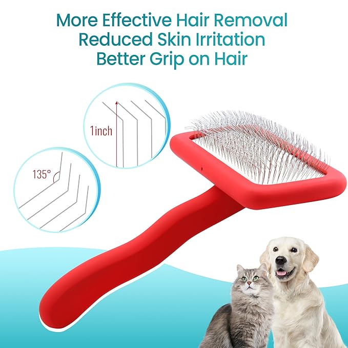 Fenice Peak Slicker Brush for Dogs Red Wooden Dog Brush Pet Comb for Poodles Goldendoodles Easy to Remove Tangles Dirt and Loose Hair Professional Dog Grooming Brush