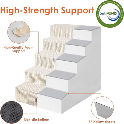EHEYCIGA Dog Stairs for High Bed 25”H, 5-Step Extra Wide Dog Steps for Bed, Pet Steps for Small Dogs and Cats, Non-Slip Balanced Dog Indoor Ramp, Beige