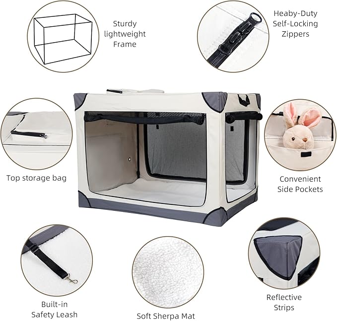 36 Inch Foldable Dog Crate - Portable Pet Travel Crate Kennel for Large Dog, 4-Door Crate with Mesh Windows, Indoor & Outdoor