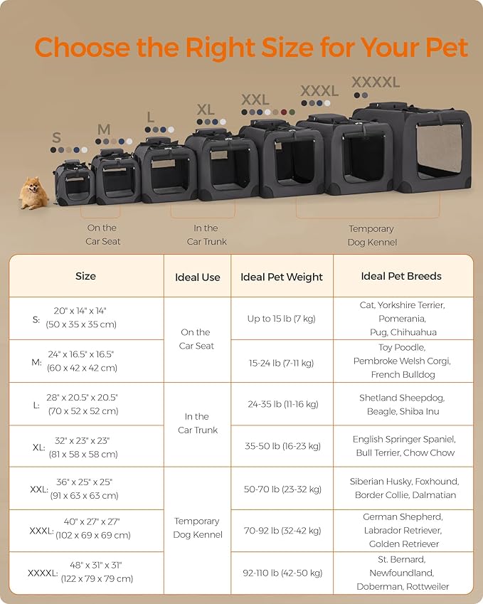 Feandrea 36 Inches Collapsible Soft Dog Crate, Portable Travel Dog Crate for Indoor and Outdoor Use, Dog Carrier Kennel with Safety Zippers, for Living Room, Car, Travelling,Camel Brown UPDC090K01