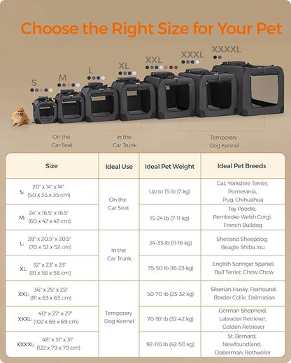 Feandrea 36 Inches Collapsible Soft Dog Crate, Portable Travel Dog Crate for Indoor and Outdoor Use, Dog Carrier Kennel with Safety Zippers, for Living Room, Car, Travelling,Camel Brown UPDC090K01