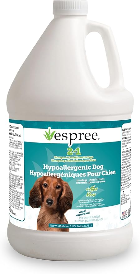 Espree Hypoallergenic Dog Shampoo & Conditioner, Tearless Formula with Aloe Vera, Sulfate-Free, Paraben-Free, Harsh Chemical and Dye-Free, Safe for Sensitive Skin, Gallon