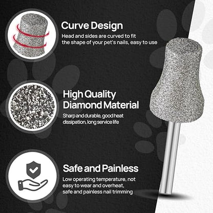 Diamond Dog Nail Grinder Bits - FOCSTOL Diamond Rotory Bit for Dogs&Pets, 2pcs 1/8'' Rotary Nail Grinder Bits for Animals Nail Care (Type E)