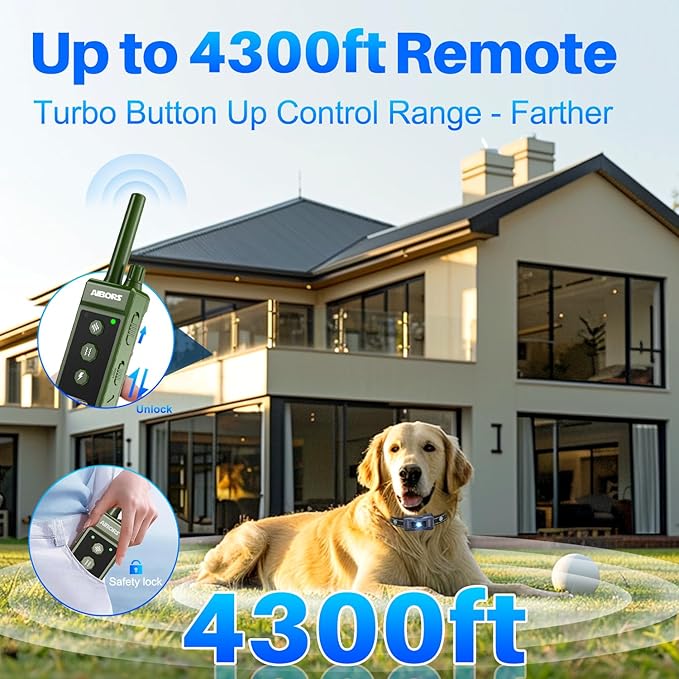 Dog Shock Collar - 4300FT Dog Training Collar with Remote,Shock-Lock,Light for Night Walks, Innovative IPX7 Waterproof with 4 Training Modes, Rechargeable E-Collar for 8-150 LBS