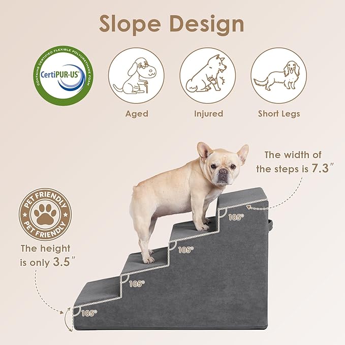 EHEYCIGA Dog Stairs for Small Dog 19.7”H, 4-Step Slope Dog Stairs for High Beds and Couch, Pet Steps with Non-Slip Bottom, Low Ramp and Larger Step Area