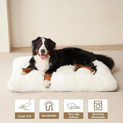 EHEYCIGA Fluffy XXL Dog Crate Pad, Plush Faux Fur Dog Bed for Extra Large Dogs, Calming Anti Anxiety XXL Dog Bed for Crate, Washable Soft Warm Dog Crate Mat with Non-Slip Bottom, Beige