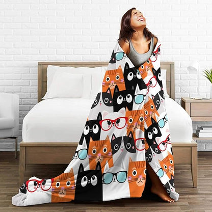 Cute Cat Blanket Animals Pet Pattern Gifts for Cat Lovers Soft Lightweight Flannel Throw Blankets for Kids Adults 80"x60"